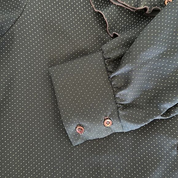 Levi Strauss Button Down Blouse Blue with White Polka Dots Dark Academia Size L - Picture 5 of 12